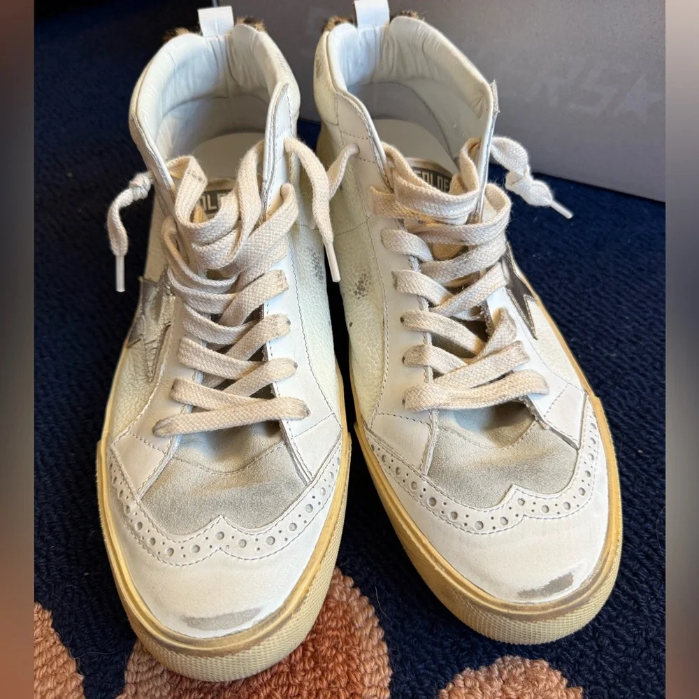 Golden Goose Midstar Cream Leather Platinum Star Leopard Backs - Picture 9 of 10